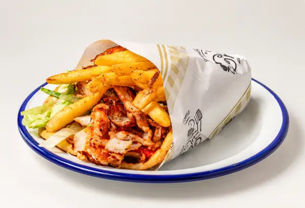 Chicken gyros wrap with fries