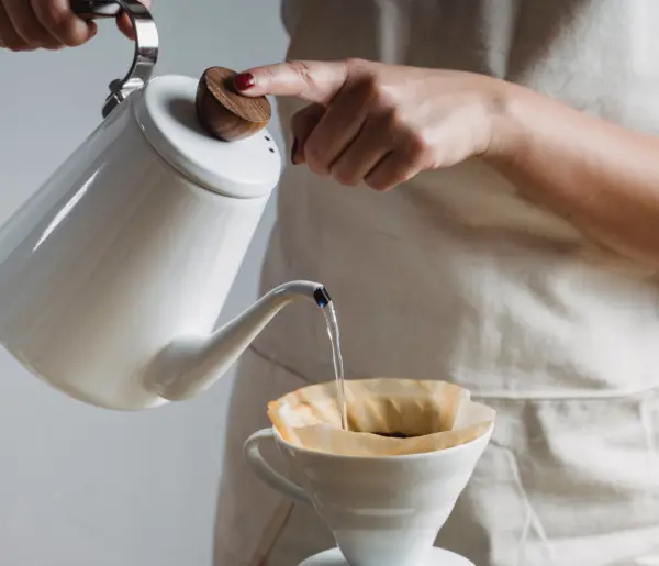 Coffee being brewed through a pour-over filter
